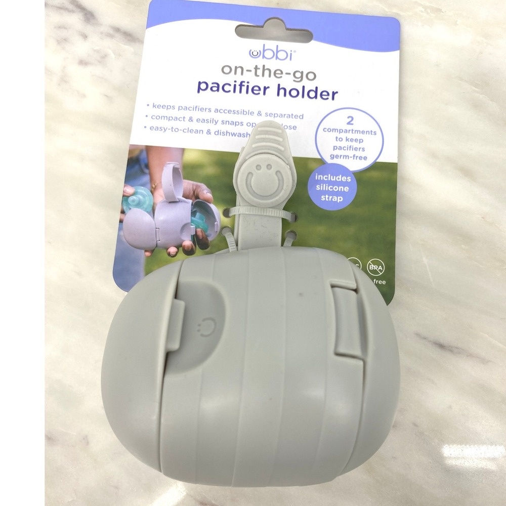 Ubbi On-The-Go Pacifier‎ Holder Gray Case 2 Compartment Portable New